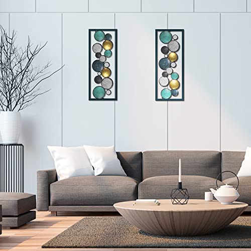 2 Pcs 15.7" Small Metal Wall Art Modern Abstract Floating Patterned Shapes Rectangle Frame Metal Wall Decor Geometric Metal Wall Sculptures for Bedroom Bathroom Kitchen Office (Stylish Style)