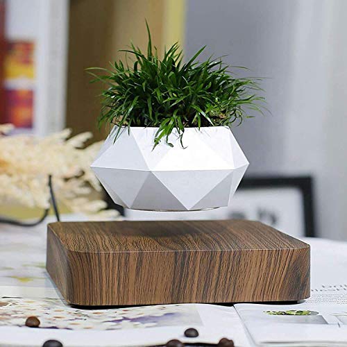 Magnetic Levitation Air Bonsai Pot, Mini Sky-Garden Rotating Flower Pot Planter, Magnetic Levitating Suspension Floating Pot, Potted Plant Home Living Room Office Decoration Gifts (Dark Wood)