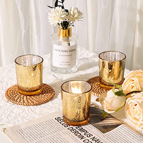 DEVI Gold Votive Candle Holders 24pcs, Mercury Glass Tealight Candle Holder, Gold Wedding Centerpieces for Table Decorations, Gold Party Bridal Shower Decorations