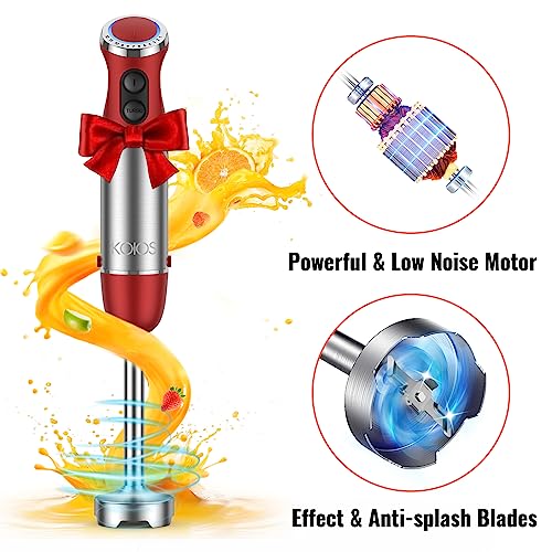 KOIOS 5-in-1 Hand Immersion Blender, Upgraded 1000W 12 Speed with Turbo Mode Handheld Blender, Copper Motor Stainless Steel Blade Stick Blender,600ml Mixing Beaker,500ml Food Processor, Whisk, Milk Frother, BPA-Free, Red