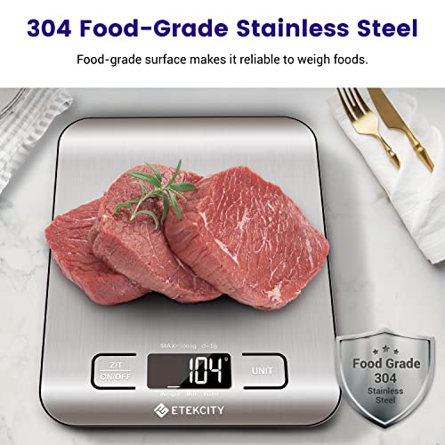 Etekcity Food Kitchen Scale, Digital Grams and Ounces for Weight Loss, Baking, Cooking, Keto and Meal Prep, LCD Display, Medium, 304 Stainless Steel