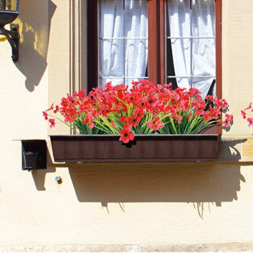 JEMONG 12 Bundles Artificial Flowers Outdoor UV Resistant Fake Flowers No Fade Faux Plants Garden Porch Window Box Decorating (Deep Red)