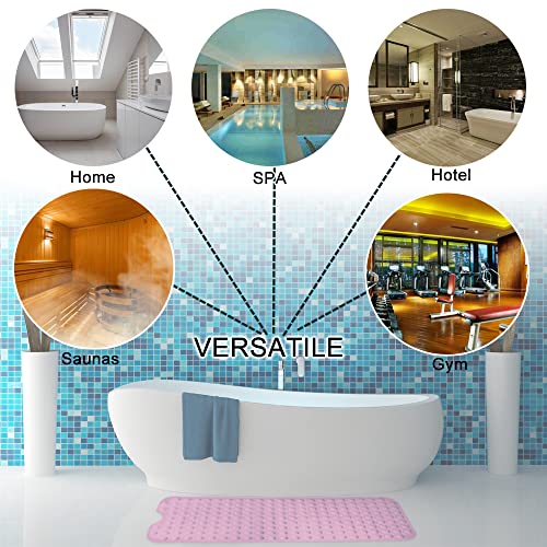 Linoows Bathtub and Shower Mats, Extra Long Non-Slip Bath Mat 39 x 16 Inch, Machine Washable Bath Tub Mat with Suction Cups & Drain Holes for Bathroom, Pink