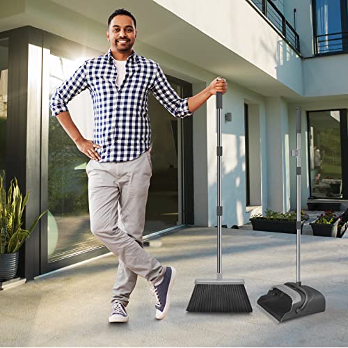 kelamayi Broom and Dustpan Set for Home, Office, Stand Up Broom and Dustpan (Black&Gray)