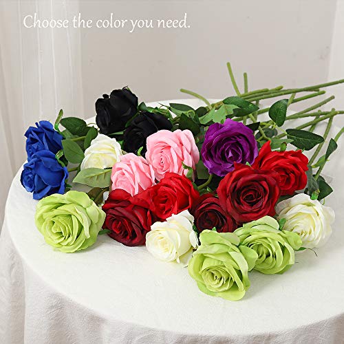 Laelfe 12 PCS Artificial Flowers Pink Roses Silk Flowers Fake Long Stem Artificial Roses for Home Kitchen Wendding Decorations (Pink)