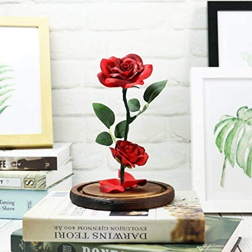 URBANSEASONS Beauty and The Beast Rose Flowers,Women Gifts Idea Birthday, Unique Gifts for Her,Anniversary Rose Gift Decorations Artificial Flower Gift Romantic Red Silk Rose, Flower in Glass Dome