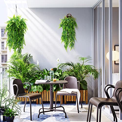 GBESTWOOW Boston Ferns Artificial Persian Rattan Fake Hanging Plant Faux Greenary Vine Outdoor UV Resistant Plastic Plants for Wall, Wedding Party Decor-2 pcs