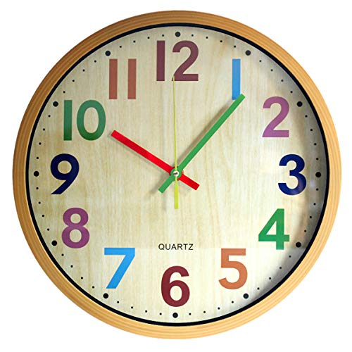 TOHOOYO Wall Clock, 12 Inch Easy to Read Silent Non-Ticking Colorful Battery Operated Clock,for Bedroom,Living Room,Kitchen,Office,School Classroom (Yellow)