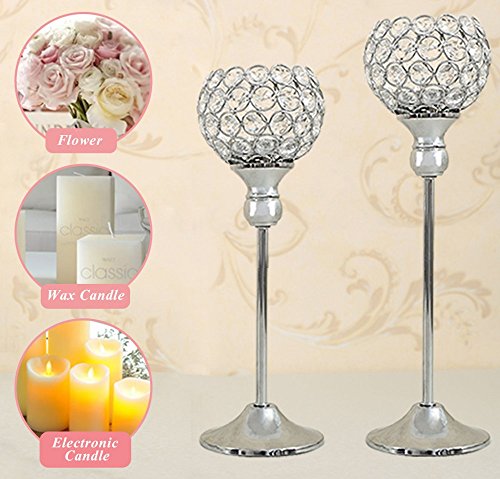 VINCIGANT Silver Crystal Votive Candle Holders Set of 2 for Table Centerpieces, Wedding Dinning Room Table Tealight Candle Stand,Christmas Housewarming Gift