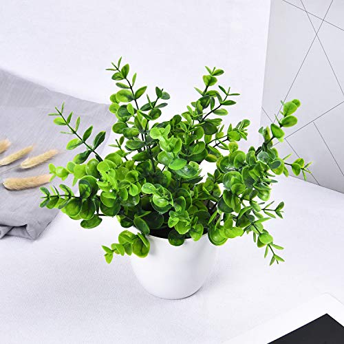 Sunm Boutique Eucalyptus Potted Plant, Mini Artificial Plants with 9 Branches Eucalyptus Leaves in Pots, Green Faux Potted Plants for Office Table Bathroom Greenery Room Home Decor