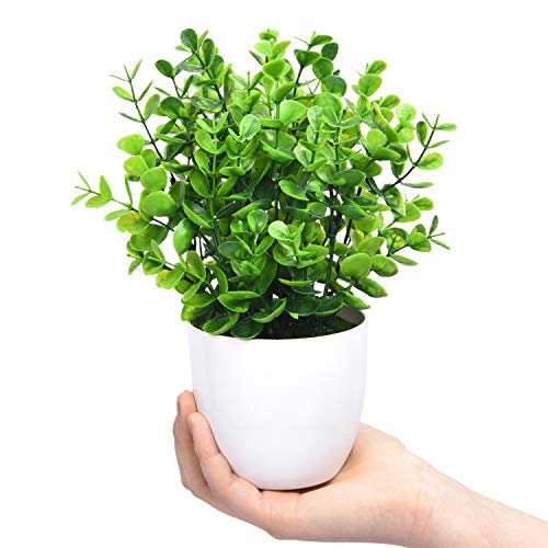 Sunm Boutique Eucalyptus Potted Plant, Mini Artificial Plants with 9 Branches Eucalyptus Leaves in Pots, Green Faux Potted Plants for Office Table Bathroom Greenery Room Home Decor