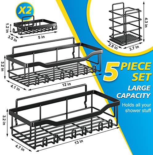 Coraje Shower Caddy, Shower Shelves [5-Pack], Adhesive Shower Organizer No Drilling, Large Capacity, Rustproof Stainless Steel Bathroom Shower Organizer, Shower Shelf for Inside Shower, Black.