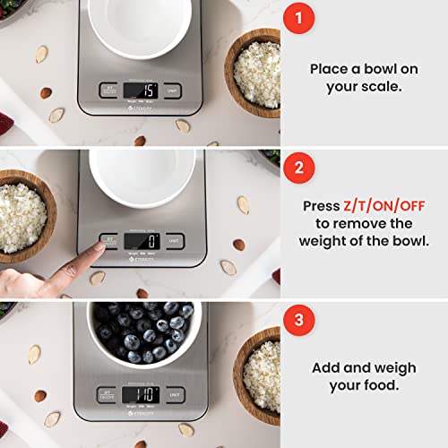 Etekcity Food Kitchen Scale, Digital Grams and Ounces for Weight Loss, Baking, Cooking, Keto and Meal Prep, LCD Display, Medium, 304 Stainless Steel