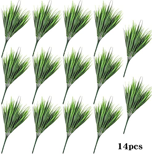 Ageomet 6 Bundles Fake Plants Outdoor, Artificial Fake Grass Plants Flowers, UV Resistant Fake Bushes Plastic Artificial Greenery Shrubs, Faux Greenery for House Garden Patio Front Porch Indoor Decor