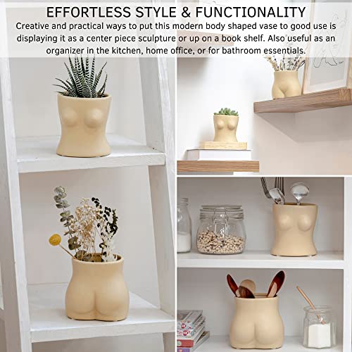 Body Vase Female Form, Butt Planter, Cheeky Flower Vases w/Drainage, Speckled Matte Nude Ceramic, Woman Booty Shaped Sculpture, Modern Boho Decor Plant Pot Feminist Cute Minimalist Chic Small Accent