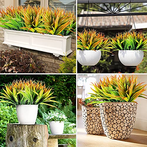 CLONG 4pcs Artificial Fake Grass Plants Faux Fake Grasses Plastic Plant Greenery (Orange and Green)