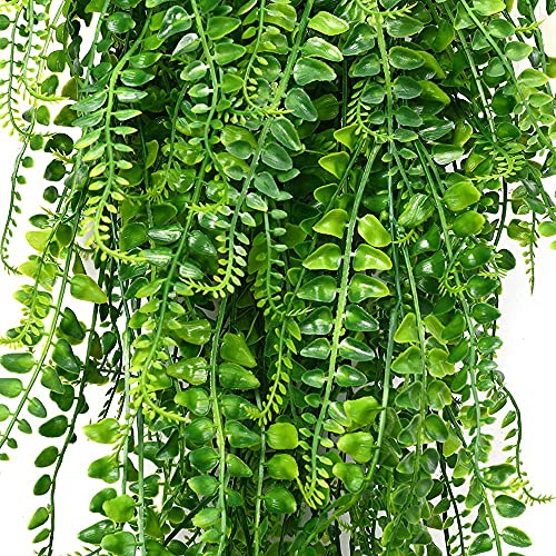 SzJias Artificial Hanging Plants Ferns Faux Fake Plants for Patio Porch Outdoor Decor (2 Pcs)