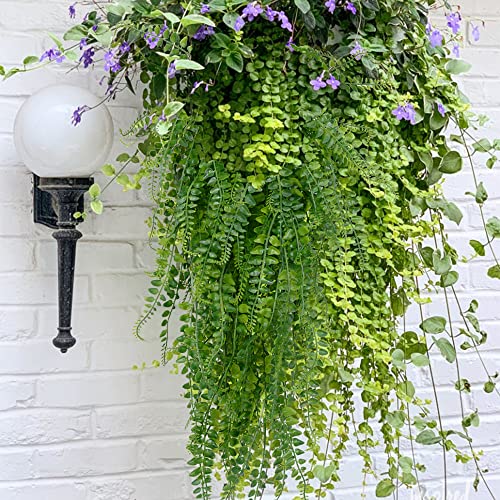 SzJias Artificial Hanging Plants Ferns Faux Fake Plants for Patio Porch Outdoor Decor (2 Pcs)