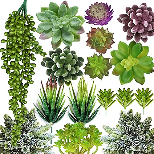 Anoak Artificial Succulent Plants - 16 Pcs Set Faux Succulents Unpotted Fake Succulent Plants, Premium Crafting DIY Floral Decor for Home Garden Office Party (High Realistic)