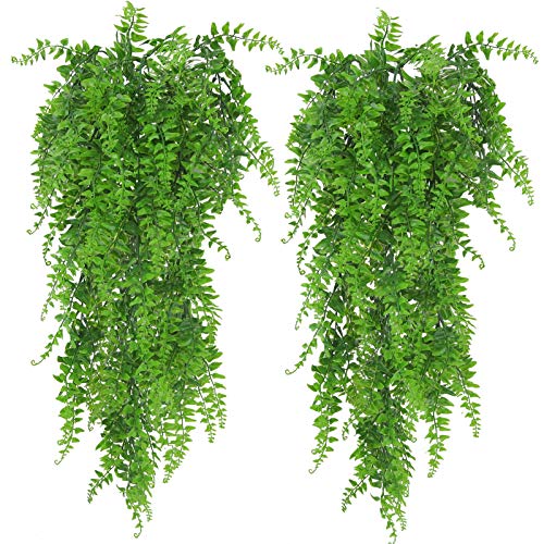 Huryfox Artificial Hanging Plants Fern Vine - Fake Ivy Leaves Decoration for Indoors & Outdoors, Faux Foliage Greenery Decor for Living Room, Kitchen, Balcony, Garden, Bedroom, Farmhouse Aesthetic