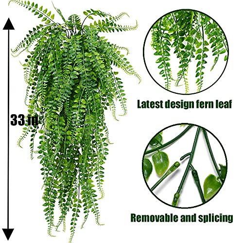 SzJias Artificial Hanging Plants Ferns Faux Fake Plants for Patio Porch Outdoor Decor (2 Pcs)