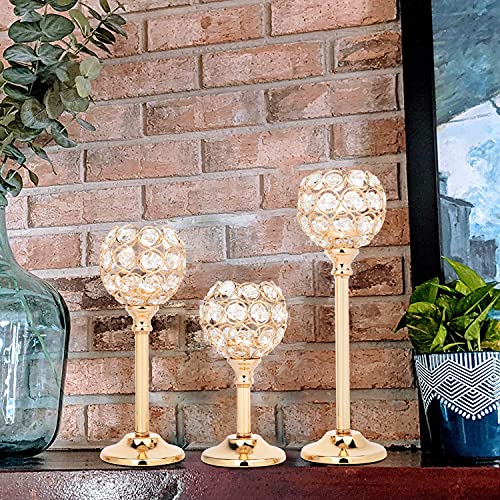 Set of 3 Gold Candle Holders, Luxury Crystal Candlestick Holders for Wedding Table Decor, Dining Table, Bridal Shower, Party Table Centerpiece, Home Decoration Candle Stick Holder