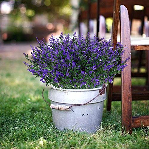 ArtBloom 8 Bundles Outdoor Artificial Lavender Fake Flowers UV Resistant Shrubs, Faux Plastic Greenery for Indoor Outside Hanging Plants Garden Porch Window Box Home Wedding Farmhouse Decor (Purple)