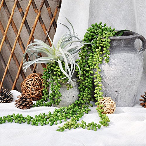 CEWOR 4pcs Artificial Succulents Hanging Plants Fake String of Pearls for Wall Home Garden Decor (24 Inches Each Length)