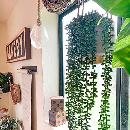 CEWOR 4pcs Artificial Succulents Hanging Plants Fake String of Pearls for Wall Home Garden Decor (24 Inches Each Length)