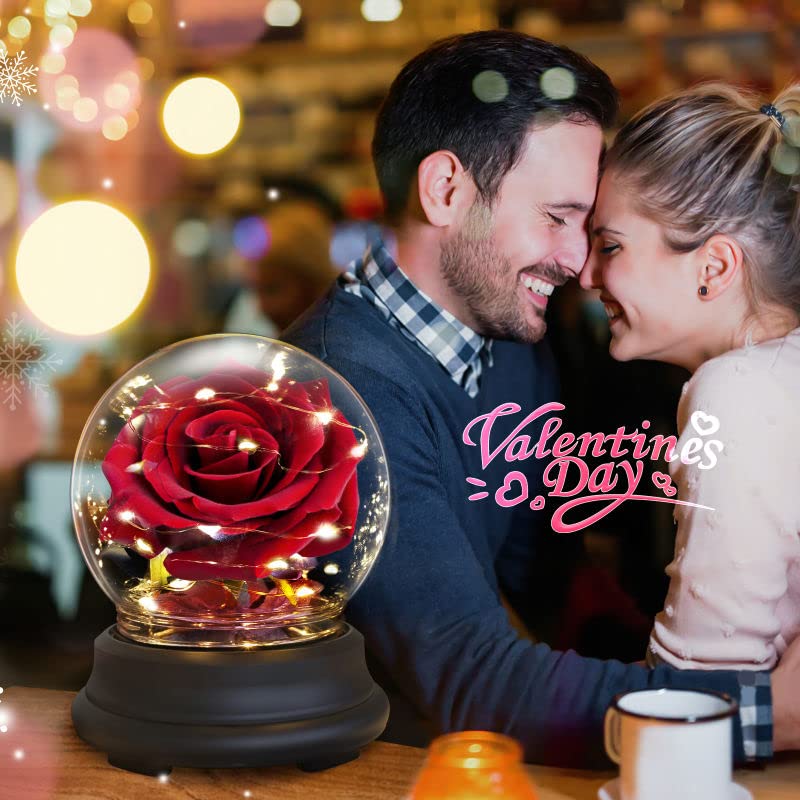 Beauty and The Beast Rose Gift for Women Flower Gifts,Artificial Flower Rose Light Up Rose in A Glass Dome,Women Gifts for Her,Valentines,Anniversary