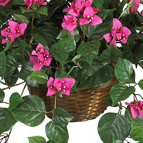 Nearly Natural Bougainvillea Basket Silk 1 Artificial Hanging Plant, 32 x 32 x 24, Green, Pink