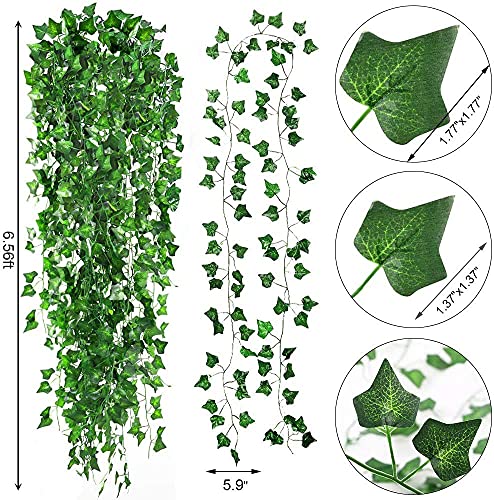 CEWOR 14 Pack 98 Feet Fake Ivy Leaves Artificial Garland Greenery Hanging Plant Vine for Bedroom Wall Decor Wedding Party Room Aesthetic Stuff