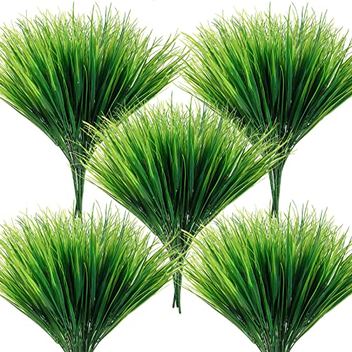 Ageomet 6 Bundles Fake Plants Outdoor, Artificial Fake Grass Plants Flowers, UV Resistant Fake Bushes Plastic Artificial Greenery Shrubs, Faux Greenery for House Garden Patio Front Porch Indoor Decor