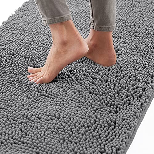 Gorilla Grip Bath Rug 30x20, Thick Soft Absorbent Chenille, Rubber Backing Quick Dry Microfiber Mats, Machine Washable Rugs for Shower Floor, Bathroom Runner Bathmat Accessories Decor, Grey