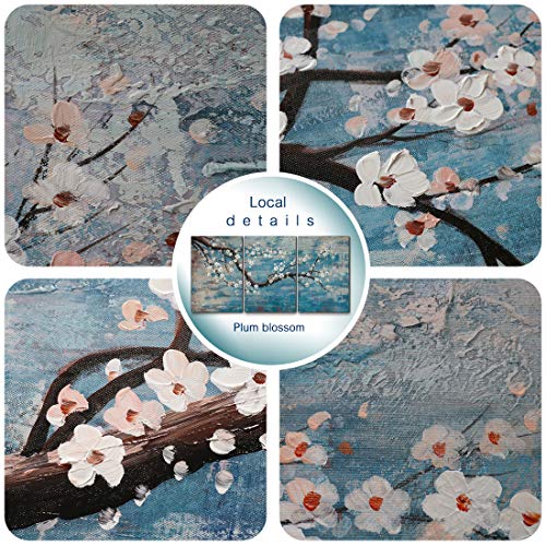 Extra Large Wall Art for Living Room 100% Hand-Painted Framed Decorative Floral Oil Painting Set Decorative Modern Blue Tree Artwork Ready to Hang 72"x36"